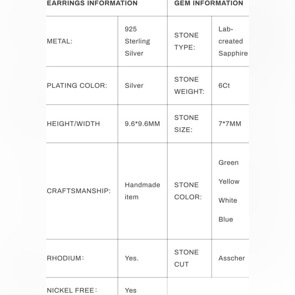 Earrings 6c lab created Asscher Cut Sterling Silver posts with Dust Bag - Picture 4 of 4
